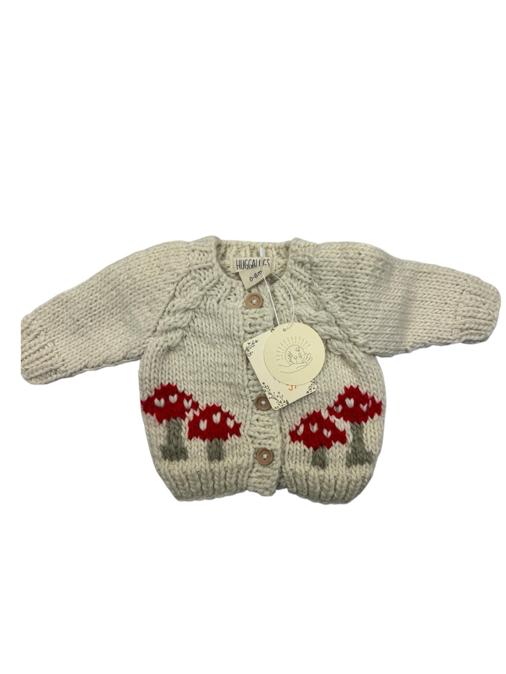 NWT Huggalugs Mushroom Knitted Cardigan Sweater Baby Size 0-6m